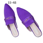 Lady Metal Chain Flock Slippers Closed Toe Shoes With Seam Purple Leopard Brown Flat Slide Summer Outdoor Light Mules Sandals 48