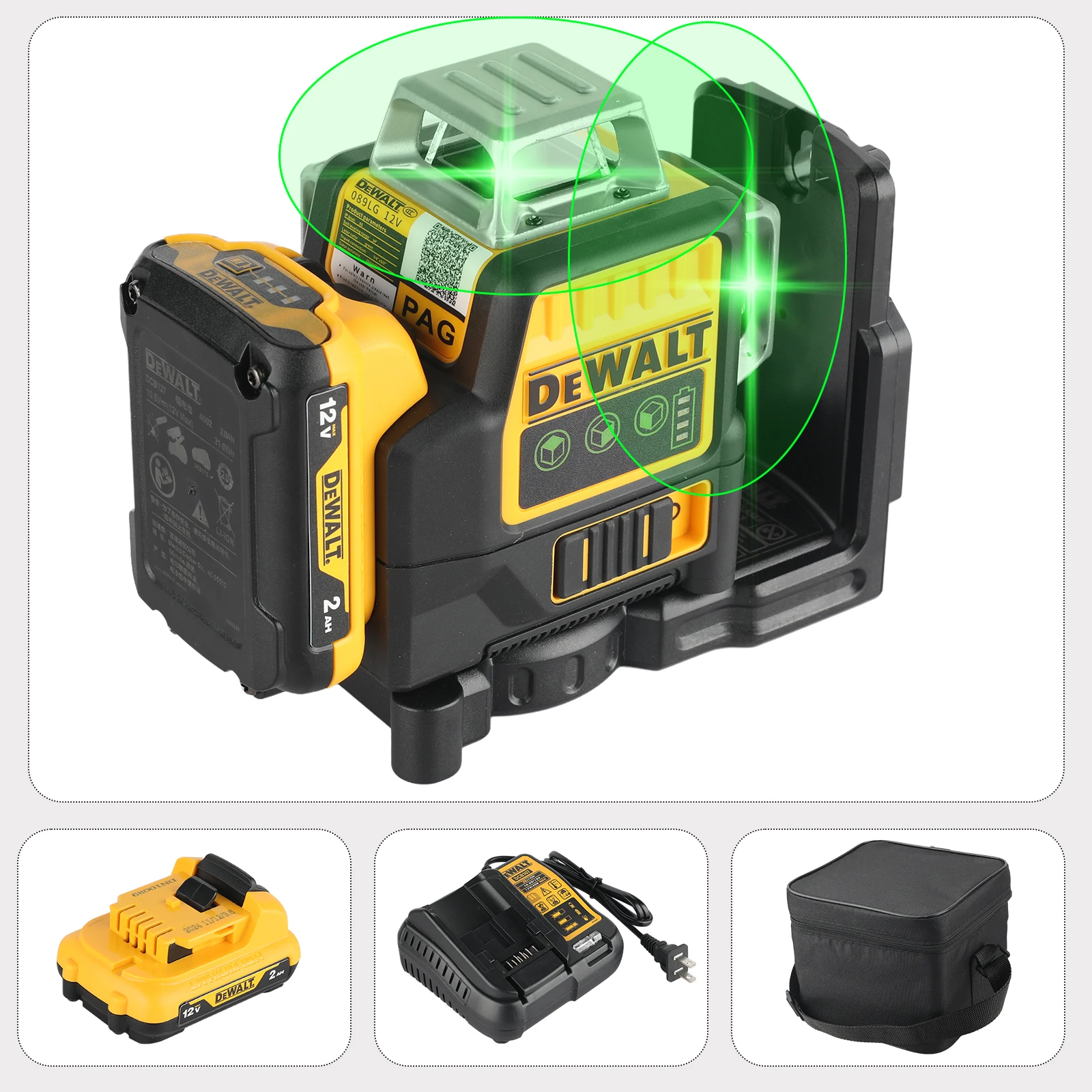 kf-S6aa285ed046d4343992feb82690b6e10Z 2025 DeWalt DW089LG 12 - Line 3 - Side 360° All - Around Green - Light Laser Level for Outdoor Use - Ideal for Precise - Image 1