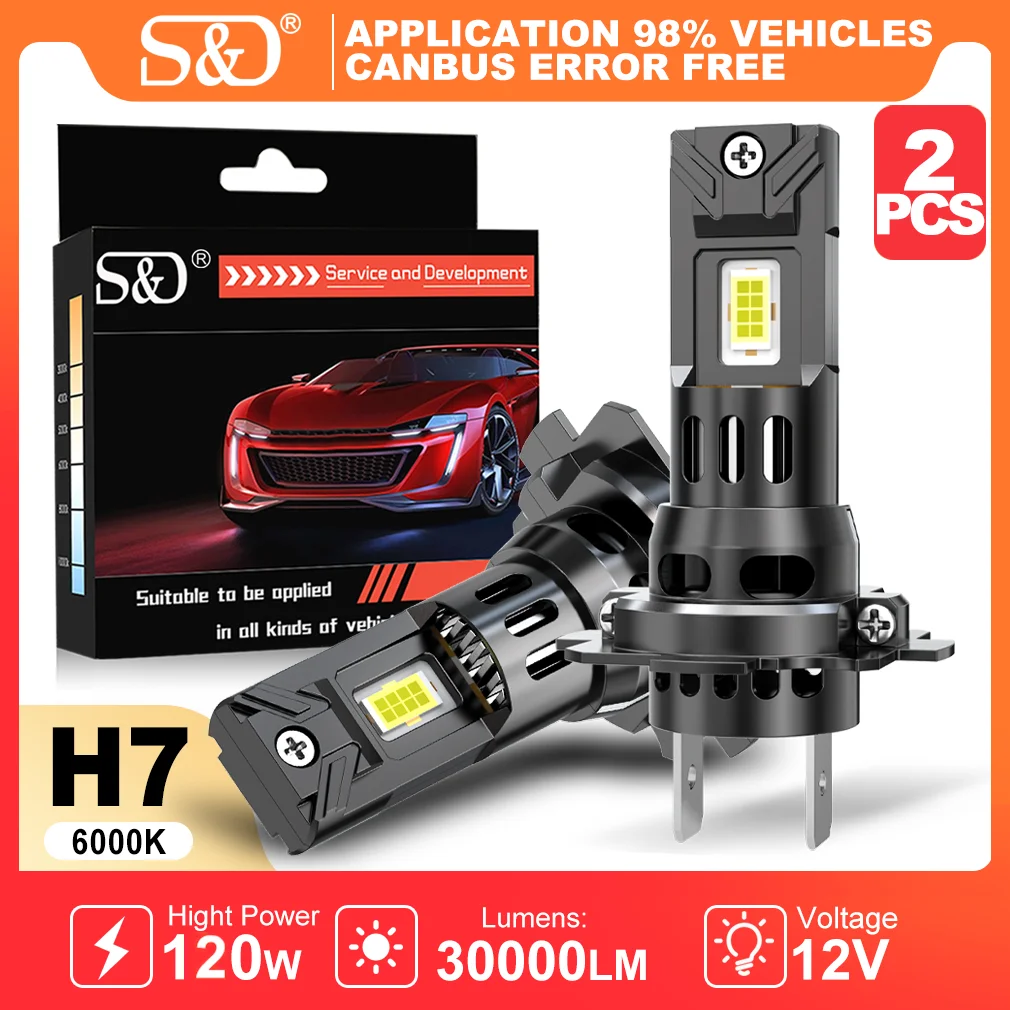kf-S6b17ece1a84c46be9ef2ebb0c7e7f0fc3 S&D H7 Led Canbus Lights Mini LED Headlight Bulb 120W 30000LM Car Headlight Turbo Car Bulb for Car Driving 6000K Automobile Lamp - Image 1