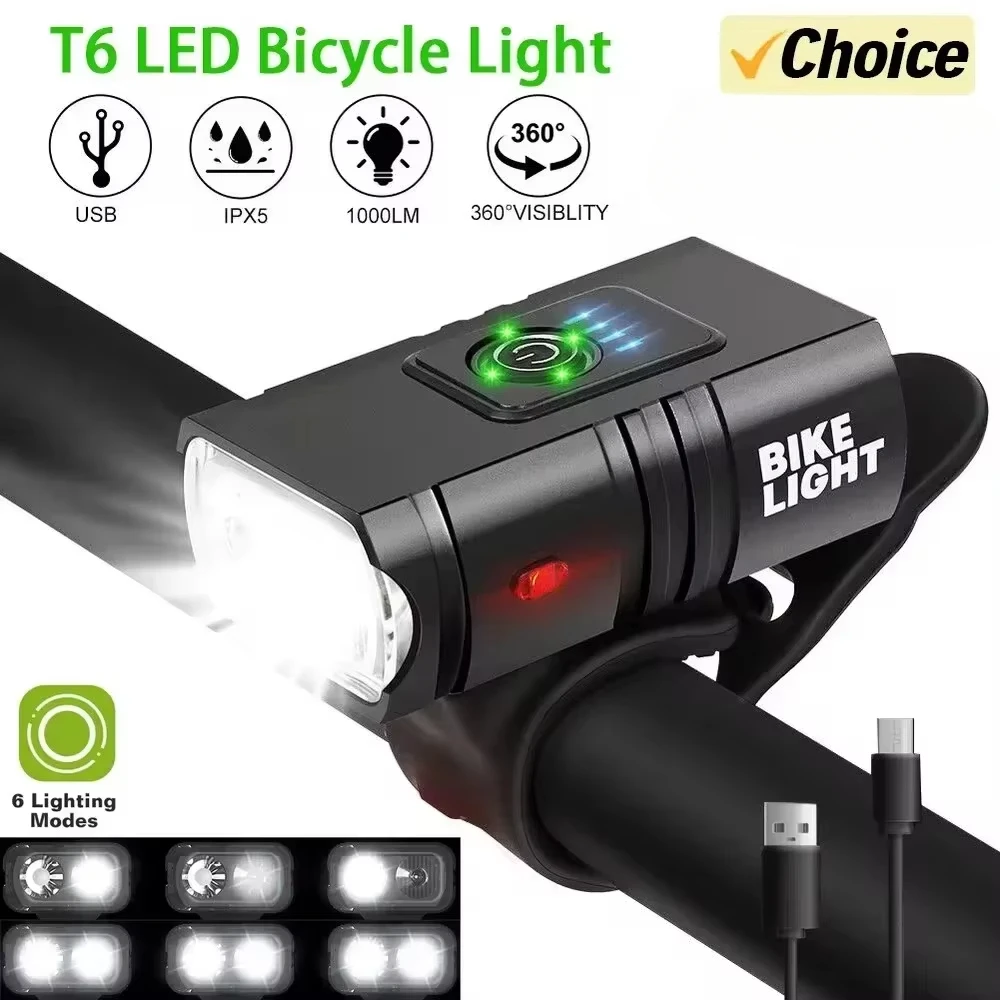 kf-S6eacf8b9f06349118cee000e49d1ba0dM Bright Bicycle Light T6 LED Front USB Rechargeable MTB Mountain Bicycle Lamp 1000LM Bike Headlight Flashlight Cycling Scooter - Image 1