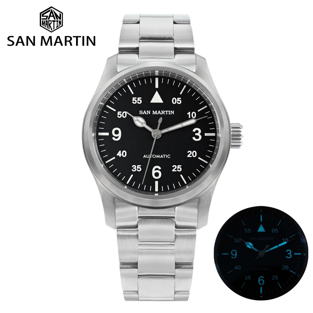 kf-S6ed2d40b79244d408a1d51e771176efeq San Martin Men Pilot Watch 37mm Miyota 8215 Fashion Simple Style Military Automatic Mechanical Watches 100m Waterproof BGW-9 - Image 1
