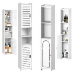 BRIEFNESS Tall Narrow Waterproof Bathroom Cabinet with Door - Freestanding Shelf Unit for Bathroom, Living Room, Bedroom
