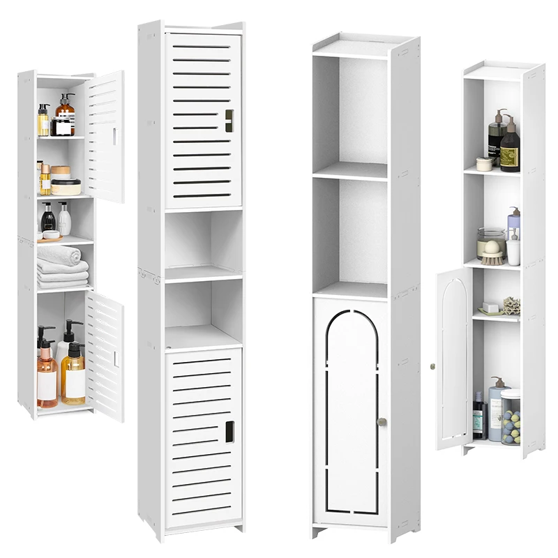 kf-S72e5be09dfad466bb147a1058509ff2dG BRIEFNESS Tall Narrow Waterproof Bathroom Cabinet with Door - Freestanding Shelf Unit for Bathroom, Living Room, Bedroom - Image 1
