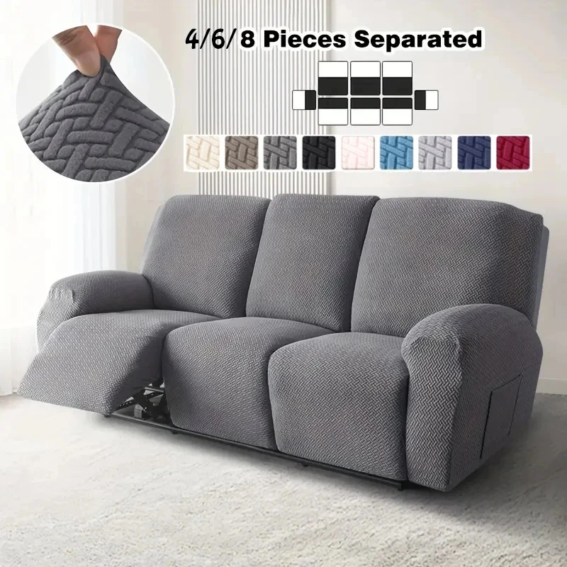 kf-S75f9f9072e174b9d87b8058b863432cey Recliner Sofa Cover Lazy Chair Solid Color Cushion Cover Sofa Cover 1/2/3/4 Seat Texture Stretch Sofa - Image 1