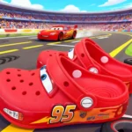 Disney Cars Lightning McQueen Red Clogs For Kids Cute Cartoon Character Hole Shoes Turn On The Light Comfortable Casual Sandals