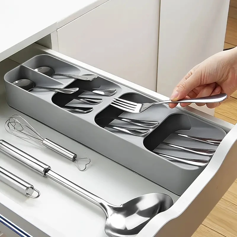 kf-S7656b6fe9fc4455984196b0c0a24c8939 Multi-purpose Cutlery Storage Tray Cutlery Fork Spoon Compartmentalized Organizer Kitchen Drawer Categorized Storage Boxes - Image 1