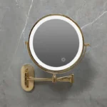 Golden Wall Folding Makeup Mirror Double Side Fill Light Magnifying USB Charging Led Tricolor Dimming Bathroom Cosmetic Mirrors