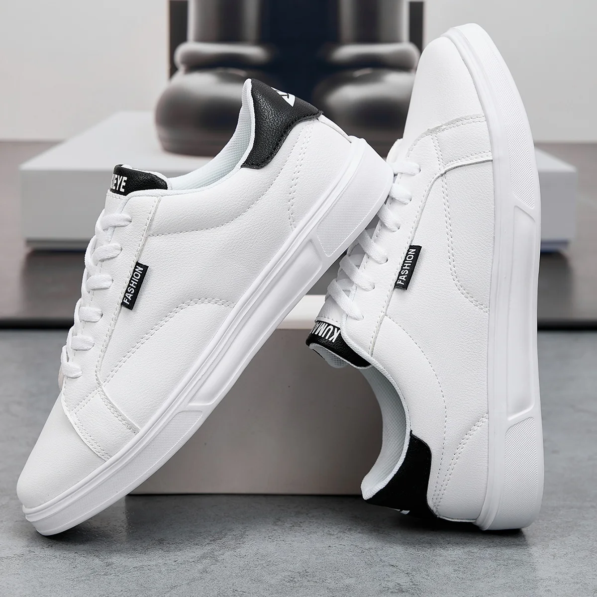 kf-S7812e545b48a4c3bac454b58eda72128X White Black Men Shoes Comfortable Casual Skateboard Shoes Men Solid Leisure Sneakers Lightweight Walking Shoes - Image 1