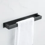 Black Stainless Steel Towel Holder No Drill Wall Shower Towel Shelf Kitchen Towel Hanger Rail Bathroom Towel Rack Self Adhesive