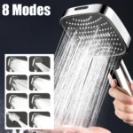8 Modes Turbo Pressurized Shower Head 12cm Large Panel Water Saving Showerheads Explosion-proof Thickened ABS Filter Shower Head
