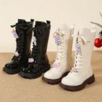 Black Long Boots for Girls Cute Princess Shoes Autumn Children Platform Leather Shoes Casual Dress Girls Ankle Boots