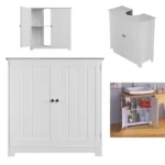 BRIEFNESS Waterproof Bathroom Cabinet 2 Doors Adjustable Shelf, Under Sink Storage Organizer Multi-Purpose Space Saving