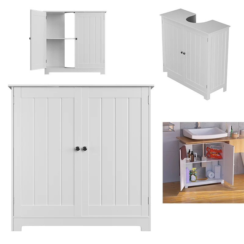 kf-S863d0cf5e6fd4221929a33ebe02ab8678 BRIEFNESS Waterproof Bathroom Cabinet 2 Doors Adjustable Shelf, Under Sink Storage Organizer Multi-Purpose Space Saving - Image 1