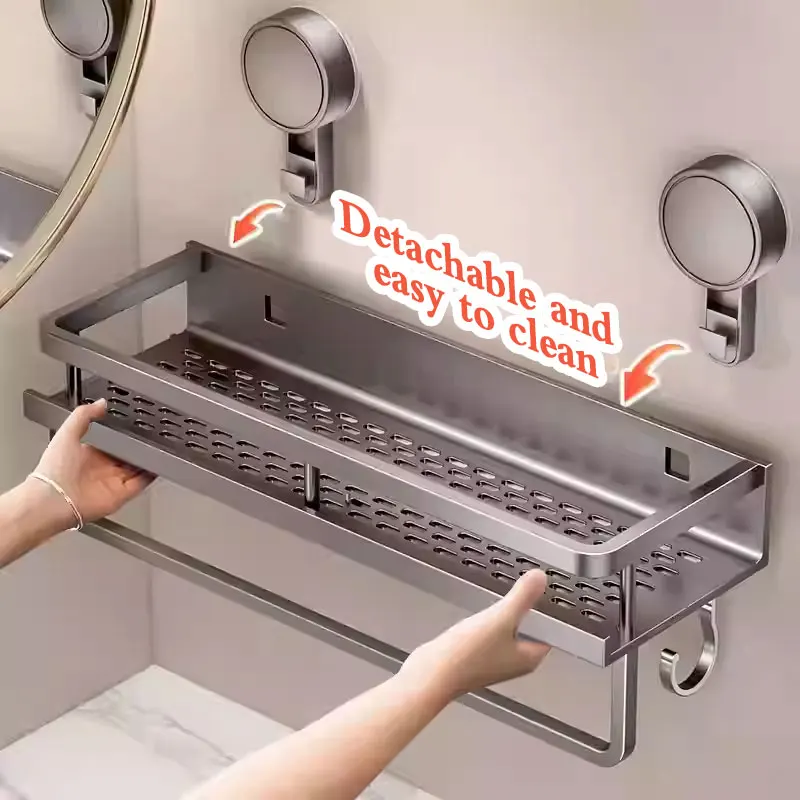 kf-S89eb8e5467024977a49a754f0ff0a35fg No Drill Suction Cup Adhesive Bathroom Rack Bathroom Shelf Toilet Aluminum Hanging Rack Bathroom Organizer Hang On The Wall - Image 1