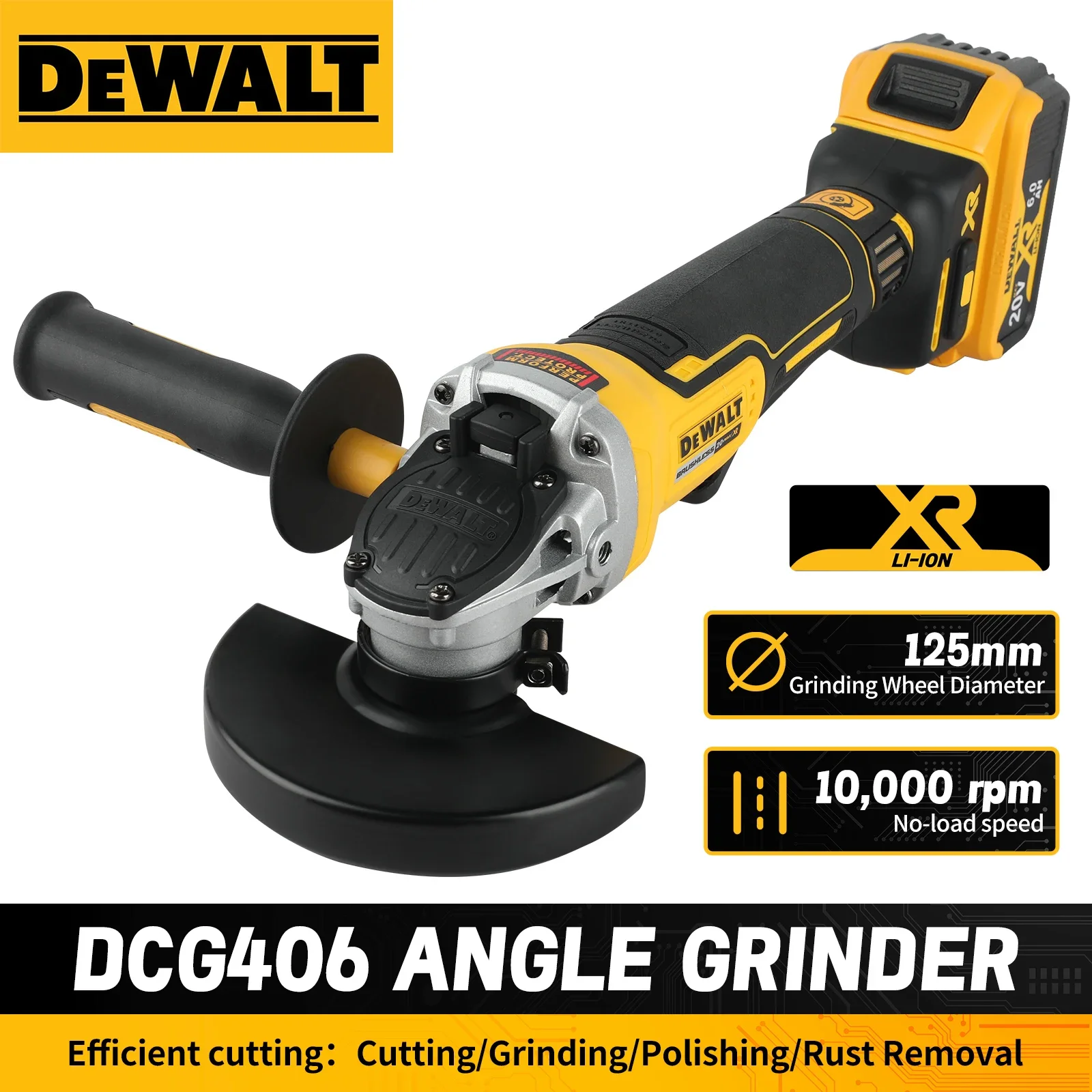 kf-S8c46320dacc8414892a6c1dff7973b0b8 DEWALT DCG406 20VCordless Angle Grinder:1000rpm125mm wheel,M14 spindle9000/min speed,680W power.For construction,DIY&industrial - Image 1