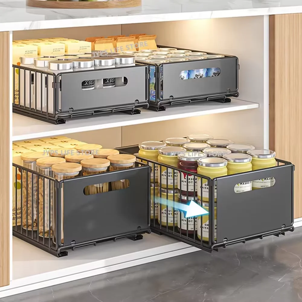 kf-S8dc150a26aab4af7a6af9ffe359407b0n Kitchen Storage Rack Pull Out Cabinet Organizer Slide Drawer Storage Tray Seasoning Bottle Spice Storage Rack Kitchen Organizer - Image 1