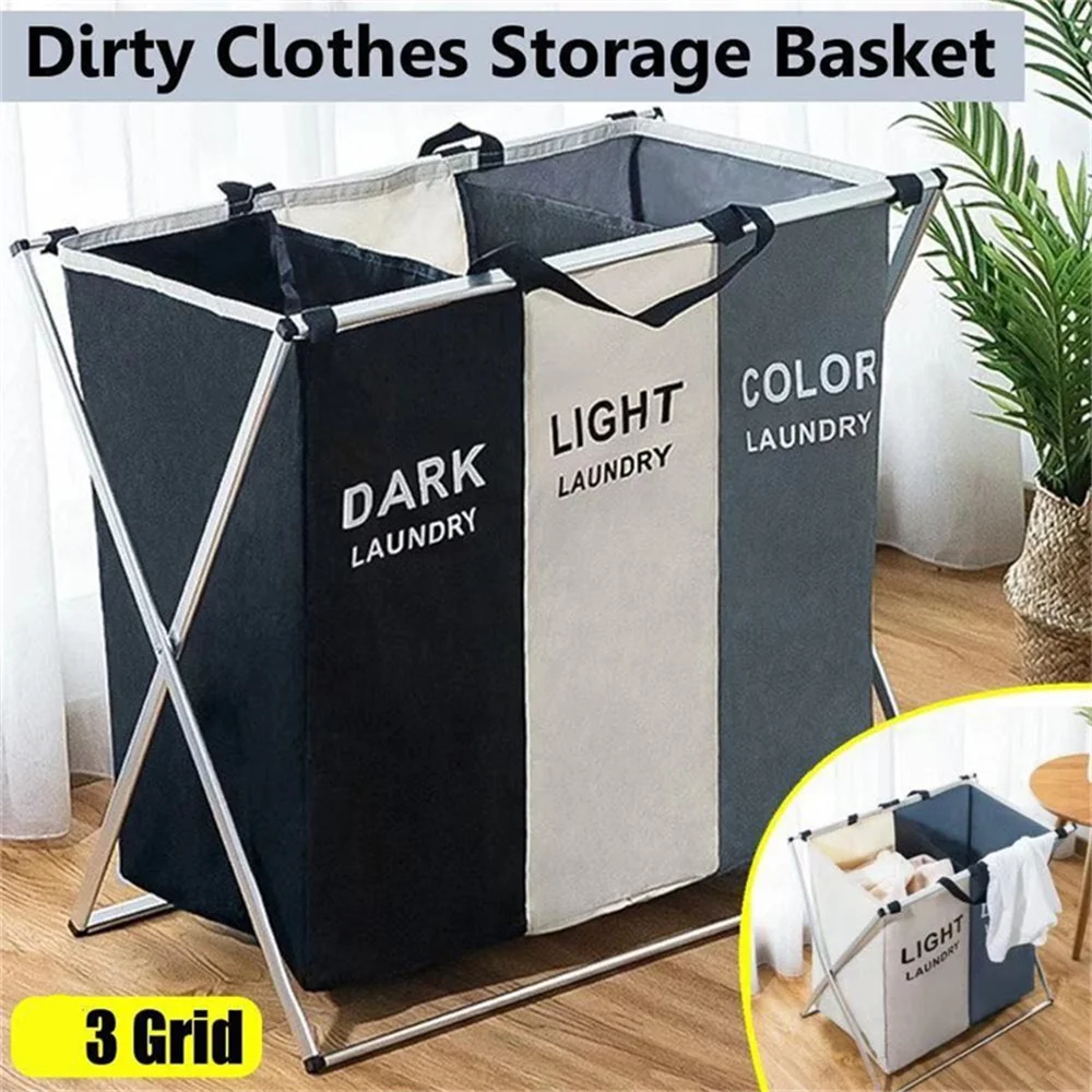 kf-S8e1a74a00d4c45b98da59c78ab6d98f2c 1-3Grids Laundry Basket Foldable Dirty Clothes Organizer Bathroom Waterproof Storage Basket Large Laundry Hamper Two Size New - Image 1