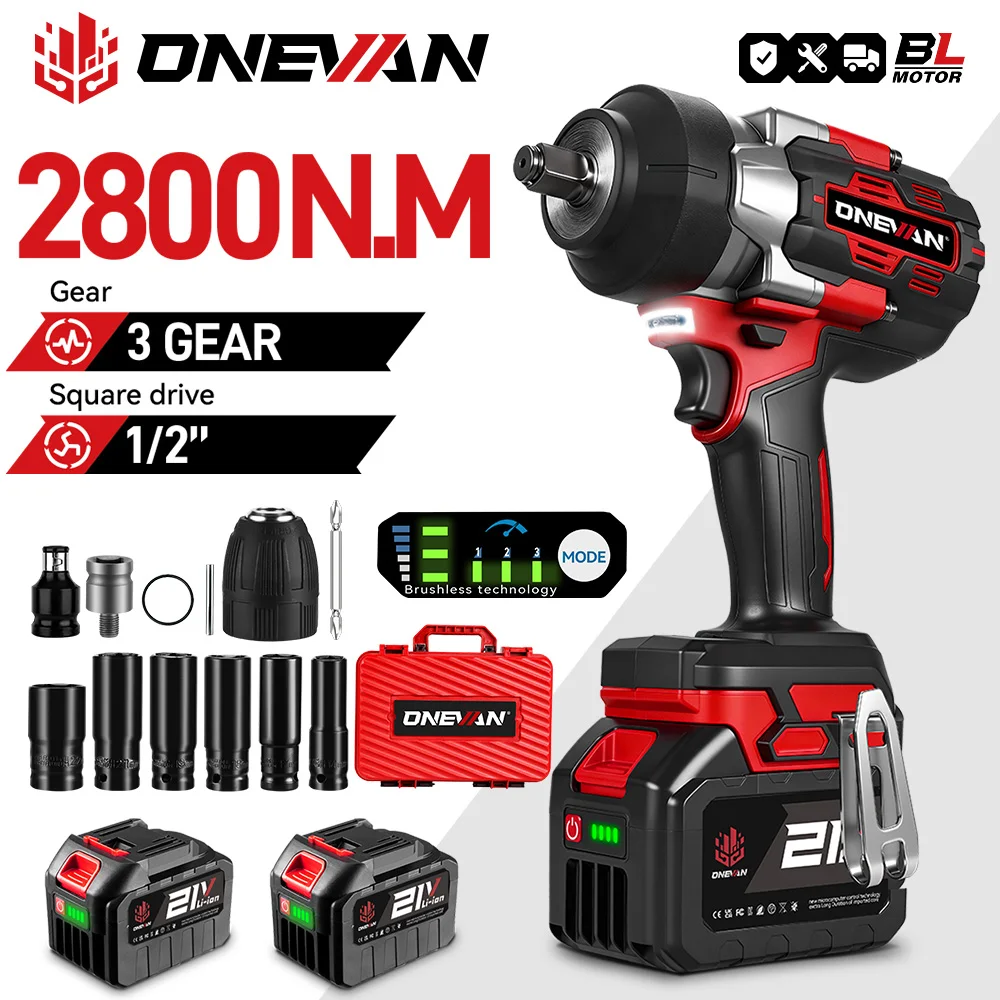 kf-S916d644c59294ac99dc1a74f27ca9e3fV ONEVAN 2800N.M 2800W Brushless Electric Impact Wrench 1/2 Inch Cordless Wrench Screwdriver Power Tool For Makita 18V Battery Pin - Image 1