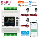 Three Phase Tuya WiFi Smart Bi-Directional Energy Meter with 3 CT Clamps Leakage Over Under Voltage Protector Relay Switch Limit