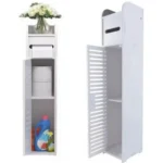 Practical 3 - Tier Floor Cabinet Organizer in Bathroom with Door Free - Standing and Toilet Roll Holder for Narrow Toilet Storag