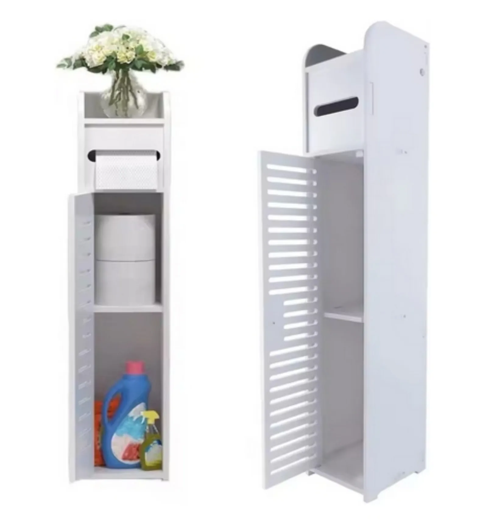 kf-S950e32acffa04998a887c5618649d62ei Practical 3 - Tier Floor Cabinet Organizer in Bathroom with Door Free - Standing and Toilet Roll Holder for Narrow Toilet Storag - Image 1