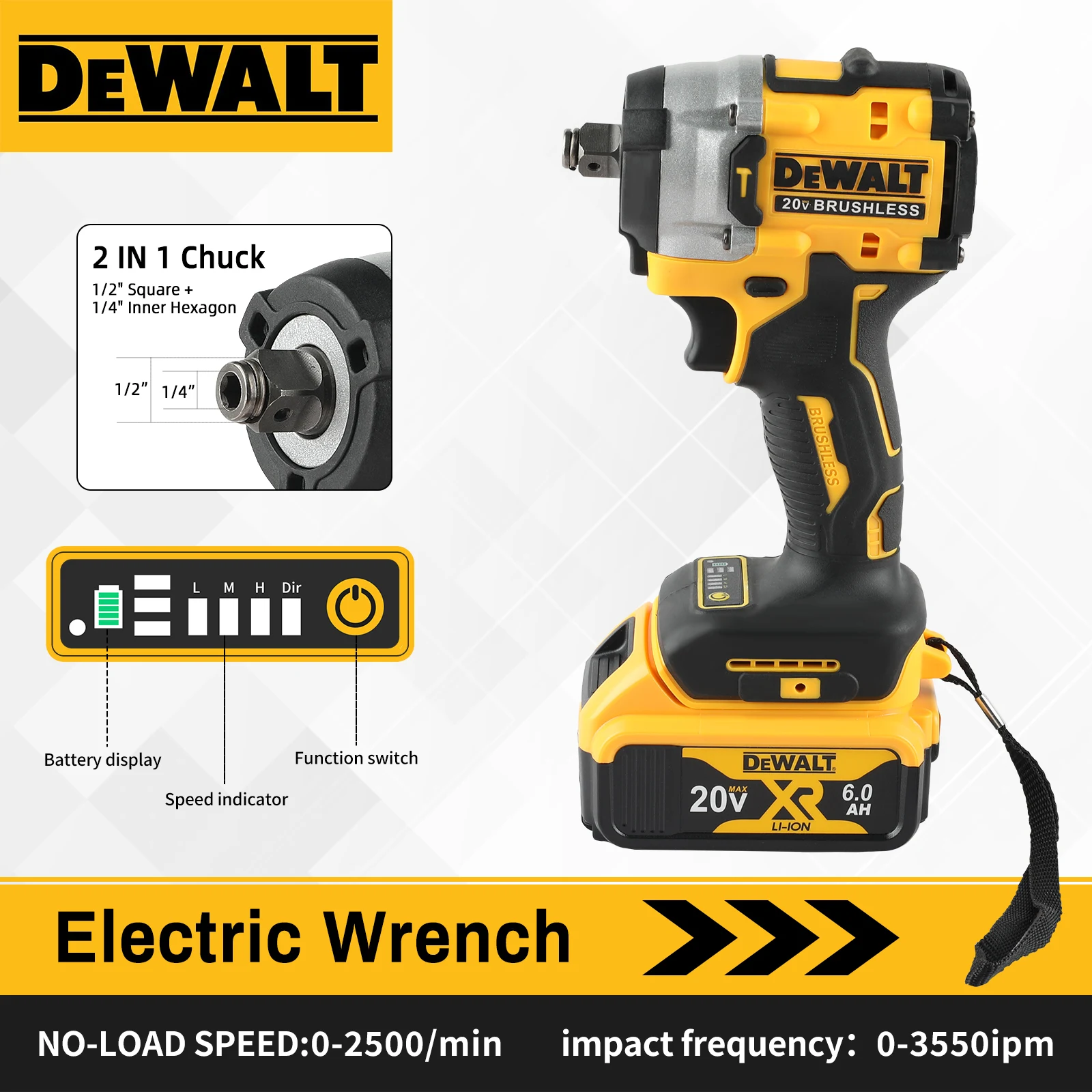 kf-S9513976f50fb4a0992738db9238836a0N DEWALT DCF921 ATOMIC 20V MAX 1/2 - inch Cordless Impact Wrench: Variable Speed, Built - in Charging, Comes with Battery - Image 1