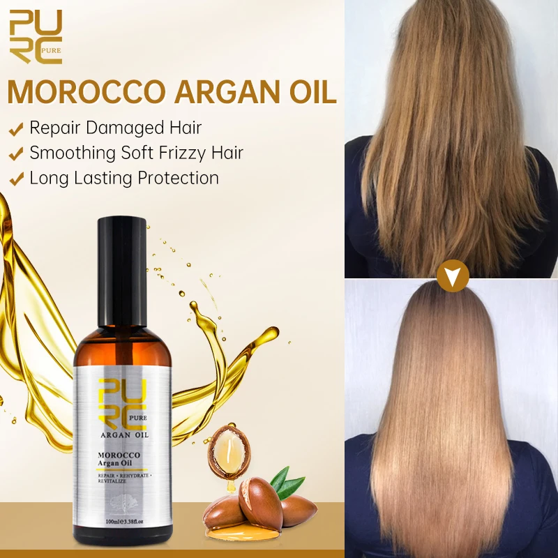 kf-S97fdf3c4a9464c179aa48a98ff61190et PURC Morocco Argan Oil Hair Care Products 100ML Smoothing Straightening Hair Oils Repair Damaged Frizz Scalp Treatment Hair Care - Image 1