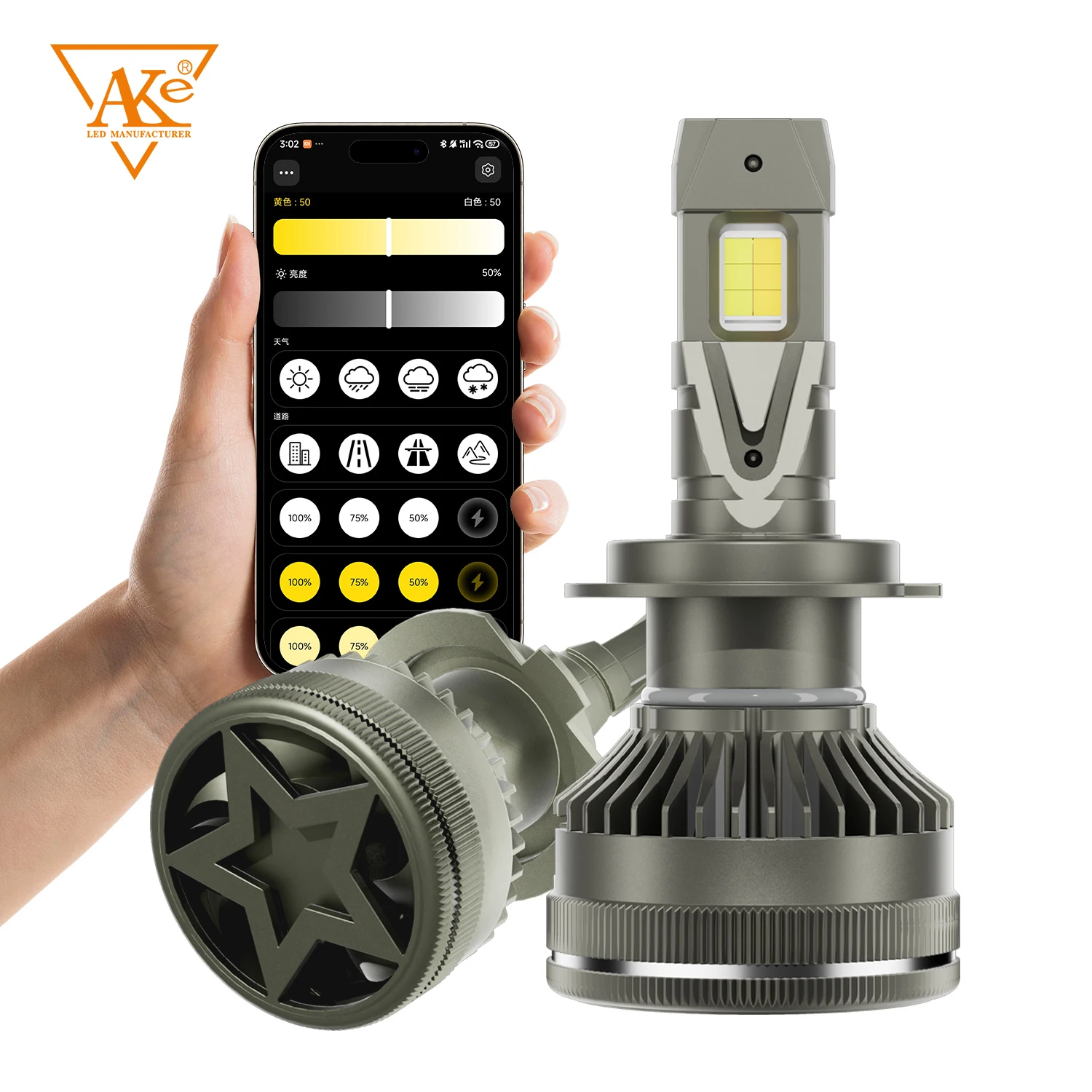 kf-S982aad5a5d094ca9857cdb1f6ed2ca4bw APP Control H7 Car Headlight Bulbs H4 Mini Turbo Headlight H1 H11 H3 9005 HB3 9006 HB4 LED Car Lights 3000K 4300K 6000K 3 Colors - Image 1
