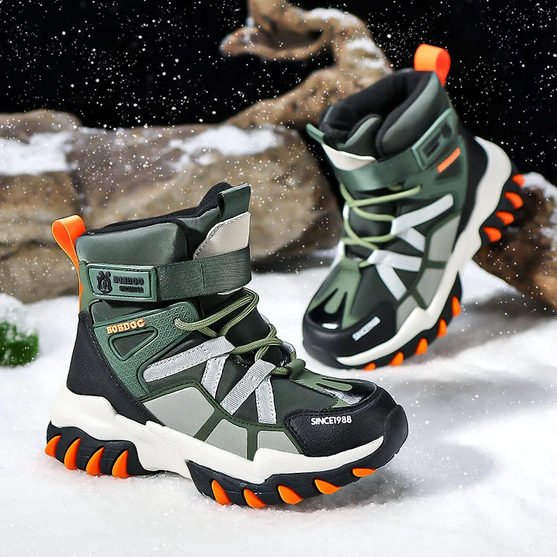 kf-S999b42a6b17040f1b41be84ccc018ba4F Winter Fashion High-top Sneakers for Children Warm Plush Snow Boots Child Waterproof Sneakers Boys Non-Slip Outdoor Boots 30-39 - Image 1