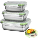 1/3 Piece Bento Box Set Food Grade 304 Stainless Steel Lunch Box Food Storage Container Leak-proof Silicone Lid Dishwasher Safe