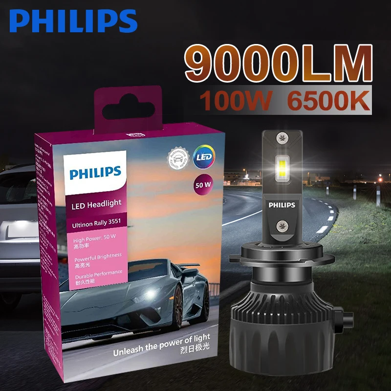 kf-S9b22ee5b110f499a87d537a474150fa0L Philips Ultinon Rally 3551 LED H4 H7 H11 HB3/4 H18 H19 HIR2 Car Headlight 6500K White Max Power 100W Max Lumen 9000lm LED Bulb - Image 1