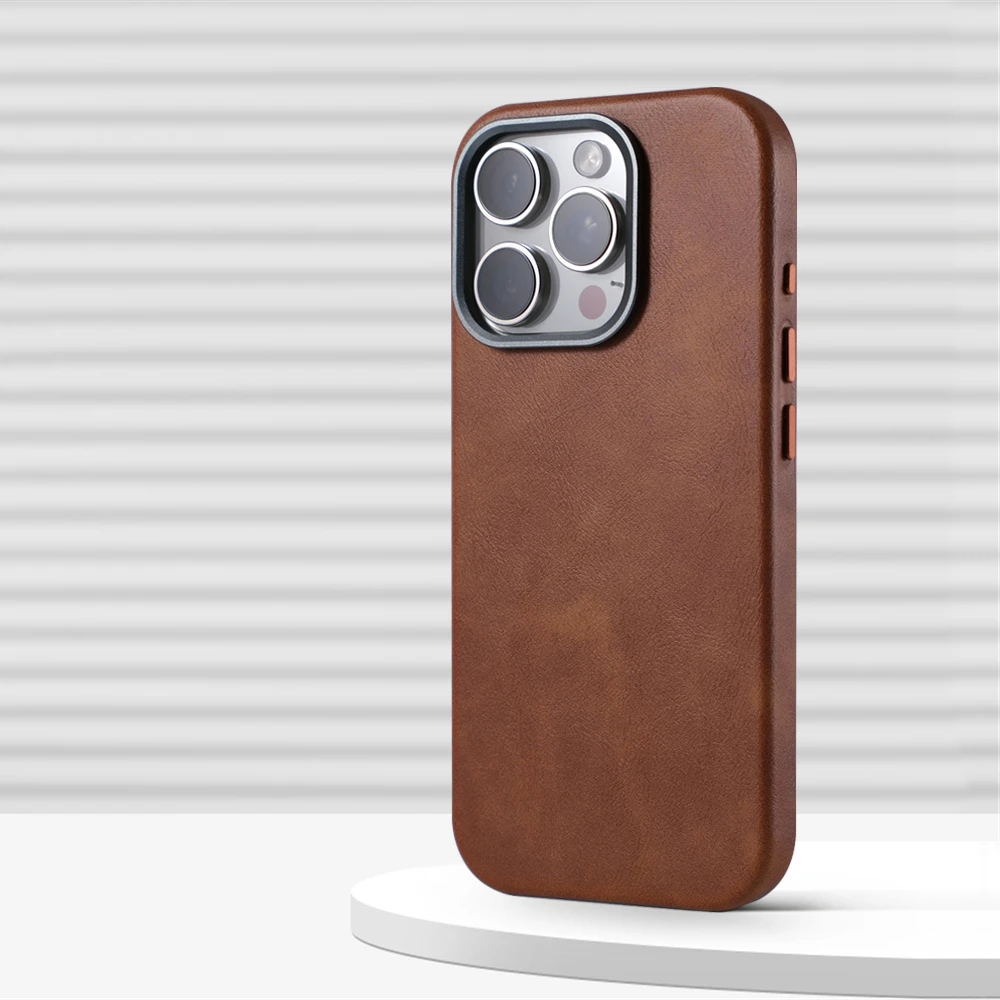kf-S9c935c18eeb14f7f97436c32ee19b8300 Luxury Business Retro Leather Magnetic Case For iPhone 17 Pro Max 16 Plus 15 14 13 MagSafe Alloy Lens Wireless Charging Cover - Image 1