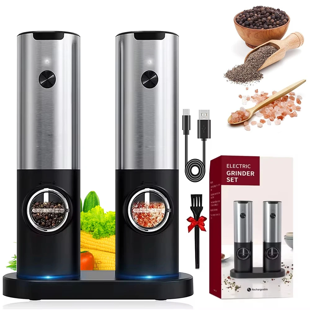 kf-Sa6b18a98ca184d139ab819616297c952j Electric Salt and Pepper Grinder Set With Led Light USB Rechargeable Automatic Spices Grinder Adjustable Spice Mill Kitchen Tool - Image 1