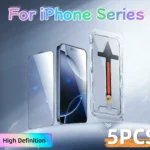 5Pcs For iPhone 17 16e 16 Pro Max 15 14 13 12 11 XR XS Plus Screen Protector Toughened Glass Phone With Install Kit Remove