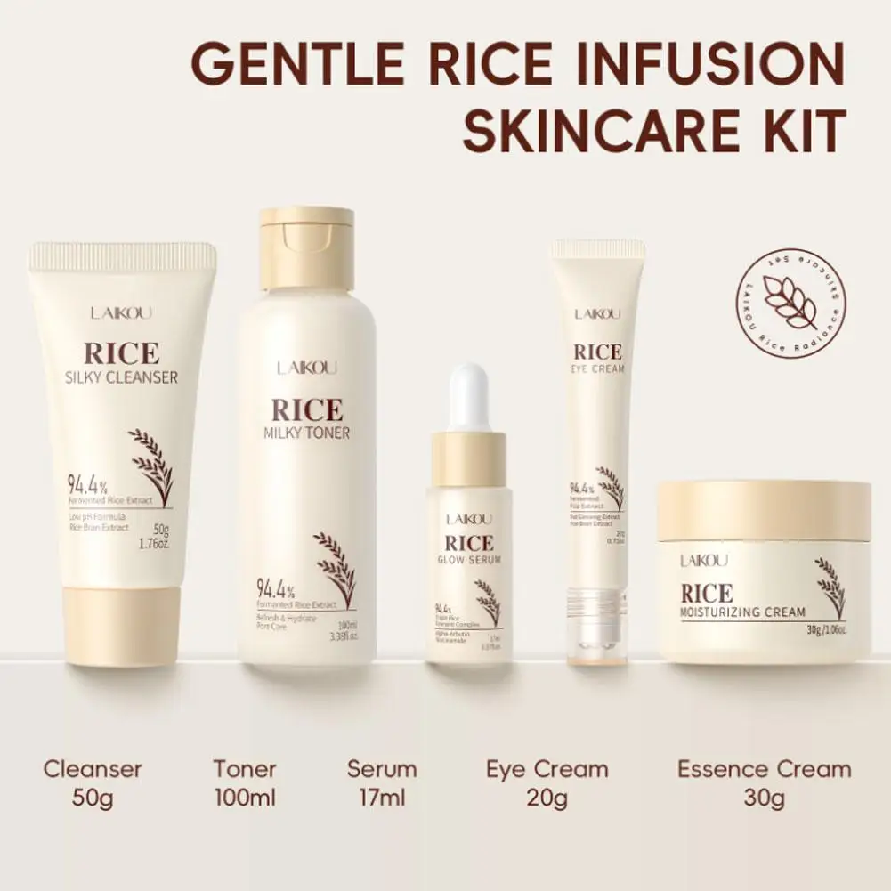 kf-Sa8243796c019403295ba29a7b662b7c7c LAIKOU Skincare Gift Set Rice Extract Moisturizing Eye Cream Cleanser,Toner Lotion Brightening Anti Aging Skin Care Essence - Image 1