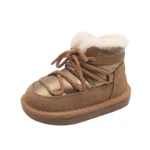 2024 New Winter Children Snow Boots Leather Warm Plush Toddler Boys Shoes Non-slip Fashion Baby Girls Boots 1-6 Years