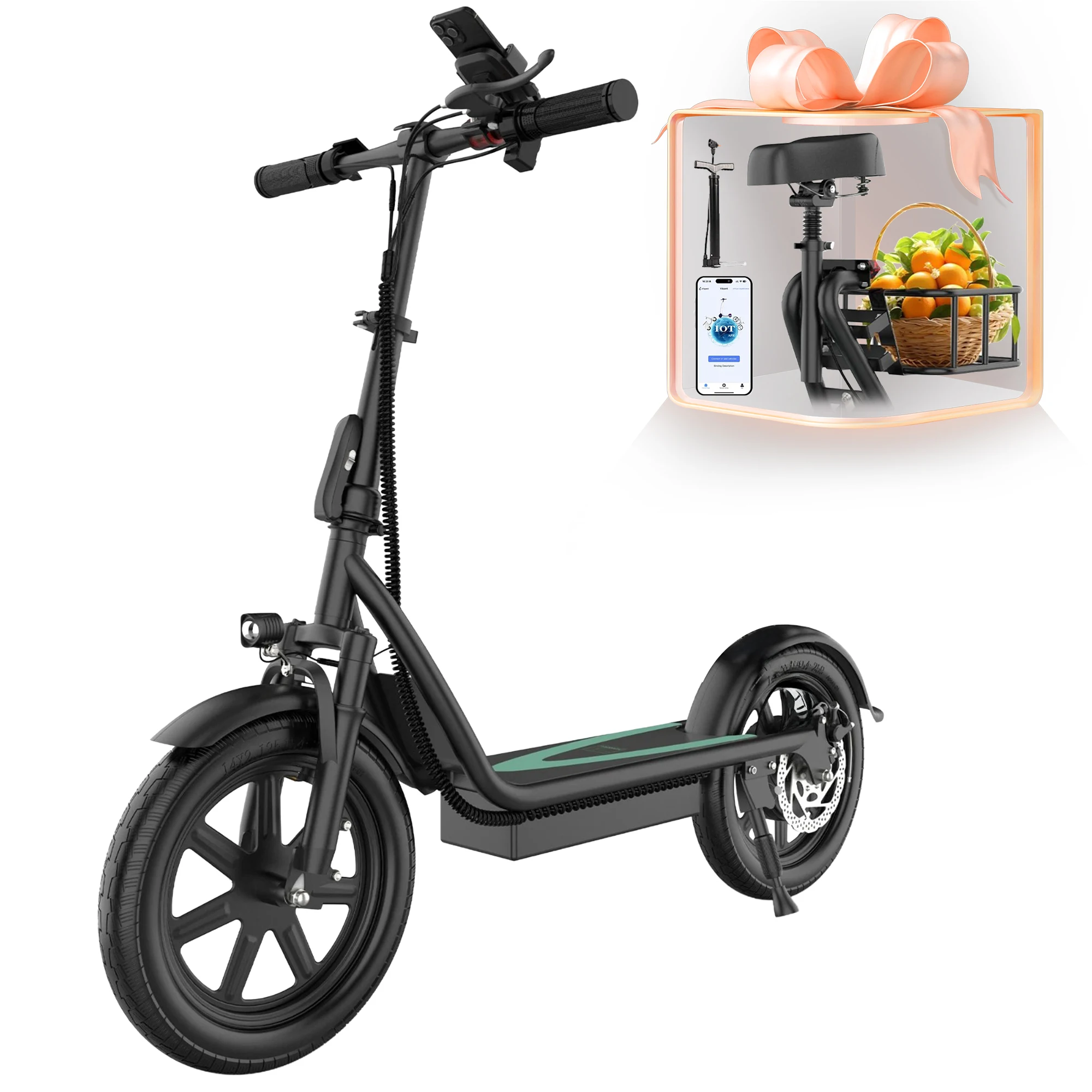 kf-Sa925e6212ada495fabd3431a4227d10eT AOVOPRO 500W 10.4AH Electric Scooter 28 Mile 14-inch Tires Free Seat and Basket Included Electric Folding Scooter - Image 1