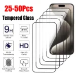 25-50Pcs Tempered Glass For IPhone 15 14 13 16 12 11 X XR XS 7 14 Plus Pro Max Protective Screen Protector