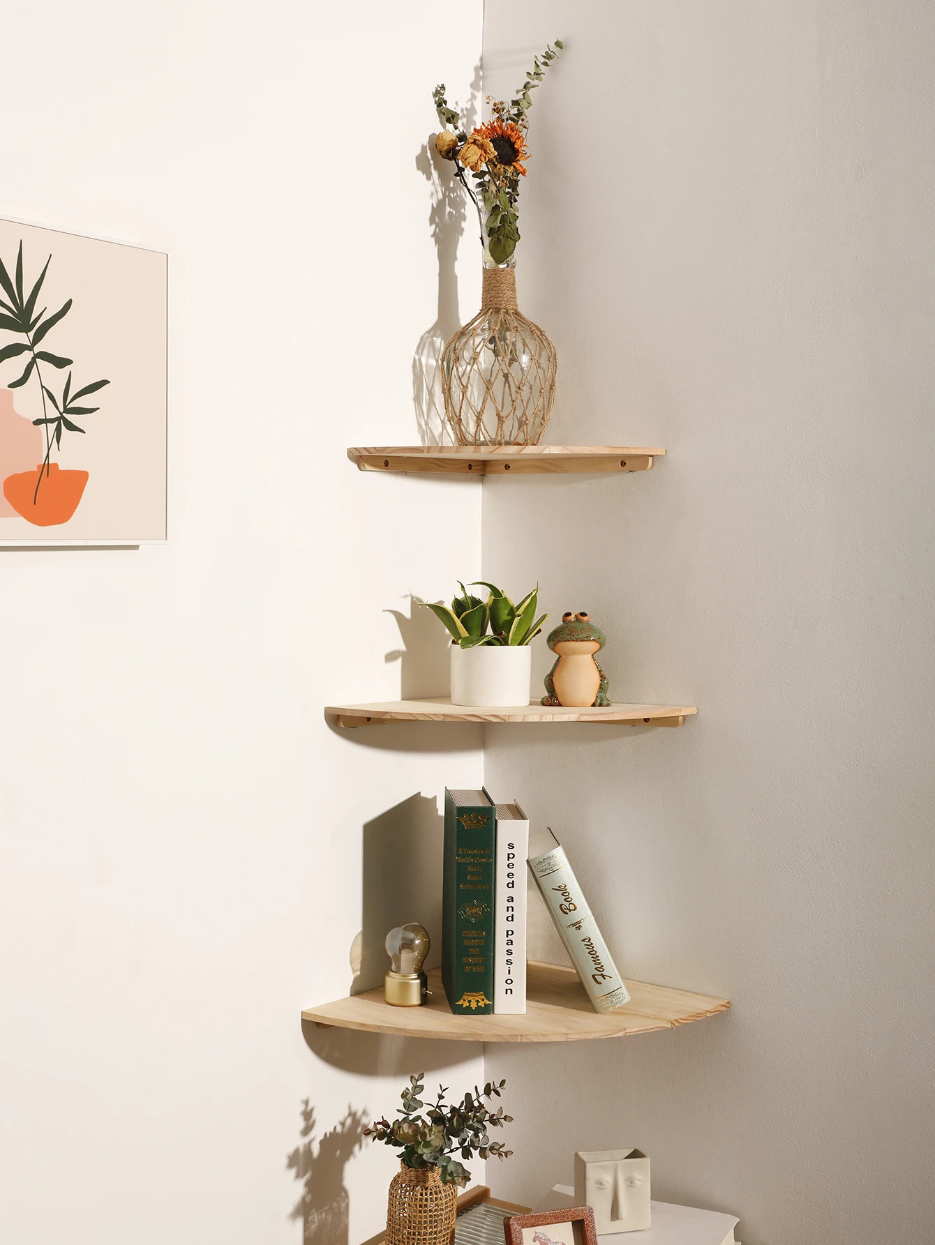 kf-Sabc41d5ba76b497190876689fcf8f3bdx Scalloped Corner Shelves Floating Wall Shelf Storage Rack Wooden Wall Decor Bedroom Living Room Kitchen Home Decorations Ledge - Image 1