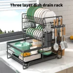 3-tier Dish Rack, Multifunctional Extra Large Dish Drying Rack, Large Capacity Dish Drainer With Cutting Board Holder Drain Boar