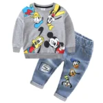 Spring Autumn Fashion Boys Clothing Set Cartoon Mickey Mouse Cotton Sweatshirt Denim Pants 2Pcs Suit For 2-6 Years Kids Clothes