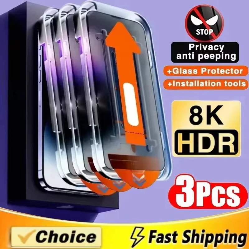 kf-Sb03d50fbb81149f988ae4492940a8deaw 3pcs Oleophobic Coating Privacy Screen Protector For IPhone 17 Pro Max 16 15 13 11 14 12 16E Mini SE Dust Free Installation - Image 1