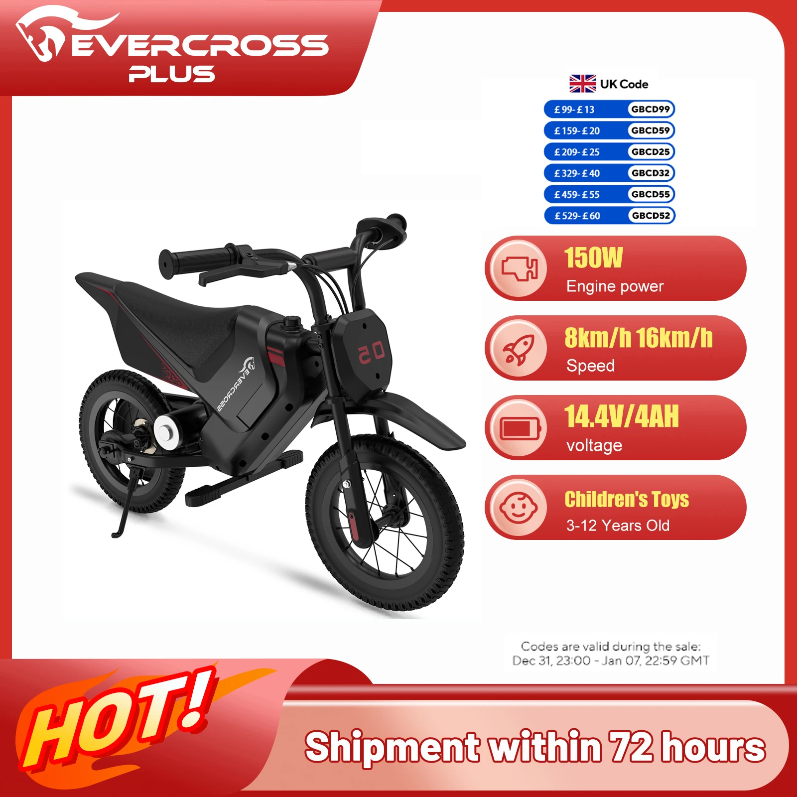 kf-Sb068958d398d469ca5e051a4ce5395839 EVERCROSS PLUS Electric Dirt Bike for Kids, 150W, Adjustable Speed 8/16 km/h, Up to 10 km Range, 12-Inch Motocross for Kids 3-12 - Image 1