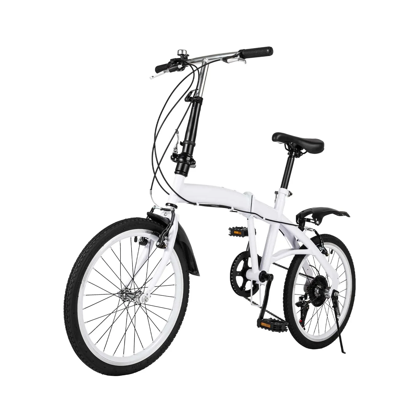 kf-Sb7e5ba0ac2e245c0915e925db9ff2631U 20 Inch 6-Speed Folding Bike for Adults & Teens | Portable Kids Bicycle Load 90kg | Height Adjustable Riding Mountain Bike White - Image 1