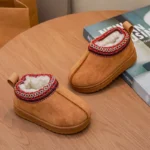 2025 Winter Children's Warm Ankle Boots New Solid Color Kids Causal School Cotton Shoes Soft Versatile Girls Fashion Plush Boots