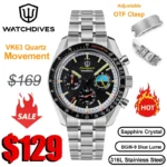 Watchdives WD1863 39mm VK63 Chronograph Watch OTF Clasp Sweep Quartz Movement Sapphire Luminous 100m Waterproof Watches