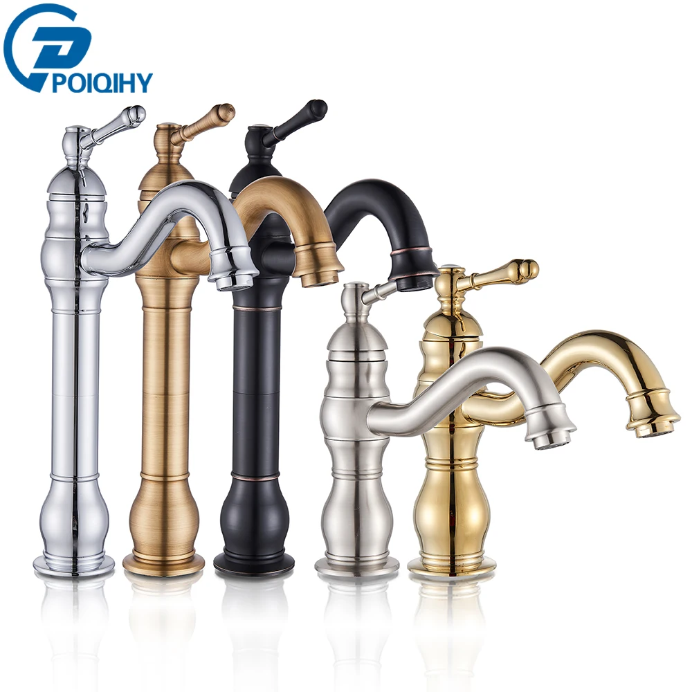 kf-Sc41b5fefd1ca42c0917e0db8d6700ee7X POIQIHY Antique Brass Basin Vessel Sink Faucet Deck Mounted One Hole Cold Hot Water Cold Hot Mixer Tap Bathroom Faucet 1 Hole - Image 1