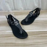 Comfortable Flat Bot Sandals for Women Faionable Metal Bule Casual Sle Daily Wear Open Toe Slip-On oes