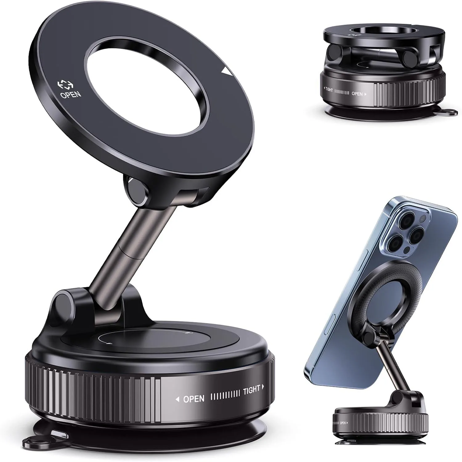 kf-Sc75379b014aa4698917cbdfaab226b50H Upgraded Aluminum Alloy Vacuum Magnetic Car Phone Holder with 360° Rotation & Foldable Design Strong Magnetic Absorption - Image 1