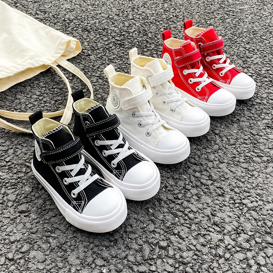 kf-Scca2c896b69744dc88f375076002c7edY 9022 High top solid color breathable children's canvas shoes trendy boys and girls board shoes soft sole fashion cloth shoes - Image 1